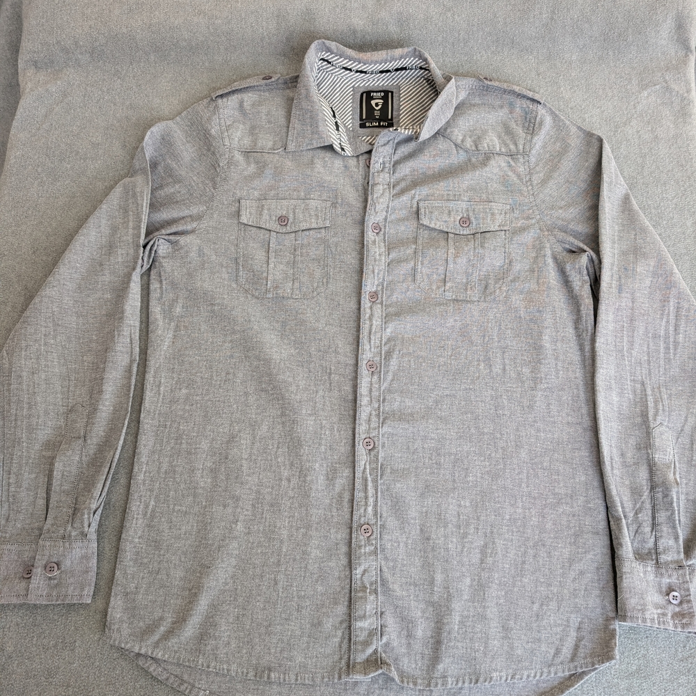 Fried Denim NYC Men’s Slim Fit Grey Button Down Shirt - Medium
